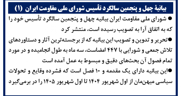 بیانیه چهل‌ و پنجمین سالگرد تأسیس شورای ملی مقاومت ایران  